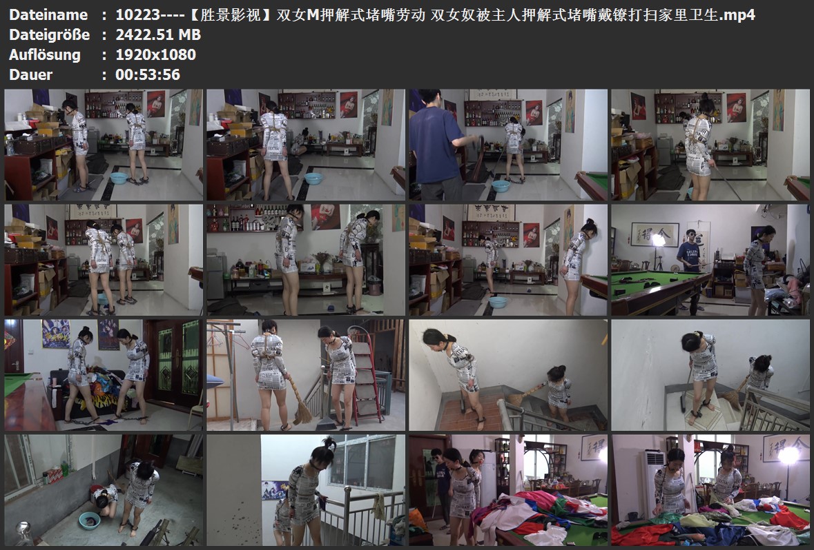 10223----【胜景影视】双女M押解式堵嘴劳动 双女奴被主人押解式堵嘴戴镣打扫家里卫生.jpg