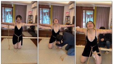 【麦子呀】情趣黑色吊带 股绳遛弯 横杆固定四肢 股绳挑逗 AMB强高到虚脱