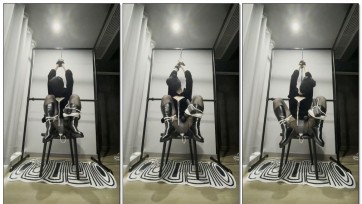 【我啊酷酷】伪娘黑丝长靴M腿NU夹拘束放置自缚电击筋膜枪榨汁