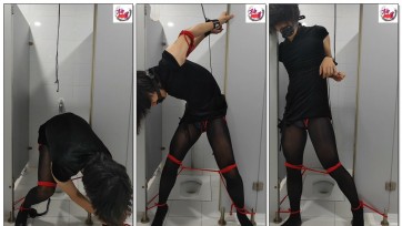 【柚里】公共厕所自缚，旗袍黑丝高跟鞋定时锁后手吊缚，真的感觉又刺激又痛苦啊啊啊啊啊啊