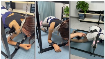 【延江艺束】萝莉美少女 禁锢在训狗架上 鞭打屁股 玩脚 挠脚心