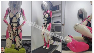 【哈曼哈w】乳胶衣妲己/贞操锁固定假阳具/前锁后塞跑步机