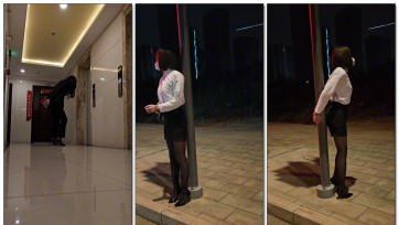 【Sub咔咔】OL楼道西装手铐+蒙眼背铐在红绿灯杆上SubM