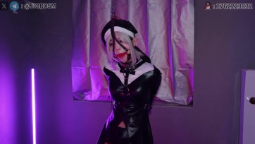 【JIOBDSM】（6）白发修女洛丽塔高跟 马具形口球 黑色漆皮单手套 直腿拘束 皮鞭SP 内置TD外置震动B强制GC