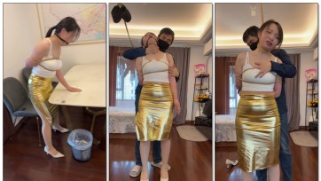 【麦子呀】绳缚家务 耳光 麦子身穿白色吊带和金色短裙，被一只手绳缚要求做家务，然后麦子又被吊缚脖子，使得麦子不能动弹，然后耳光50下最后脸已经红肿了