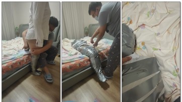 【旺仔原创】银色胶带木乃伊调教骚妇媳妇，有抽搐哭泣