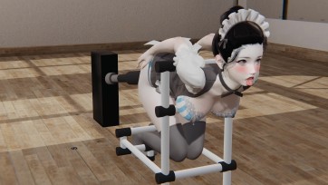 【3D动画】超大注射器guan肠 口球 眼罩蒙眼 强制站立 女仆装 跪地拘束架 PJ 后入 翻白眼