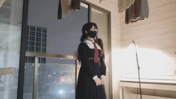 【凛凛蝶】海砂-牵着戴好口球的jk优等生坐电梯天台露出