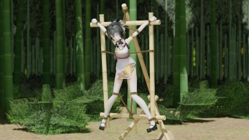 【3D动画】白丝旗袍中华娘 竹林晾晒 拘束架 吊缚 反绑 大字 口枷 放置 TD