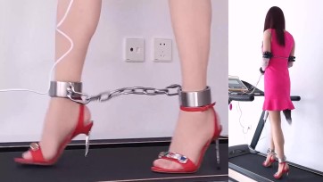 【高跟遇到跑步机】木枷铐镣皮鞭抽打粉裙肉丝红凉高+GS尾巴、无线TD、电动BB与跑步机