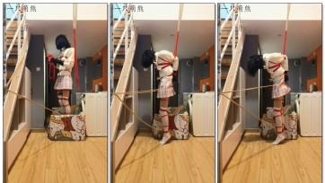 【一只萌熊】并肘直臂吊缚强制垫脚电击自缚,又差点翻车