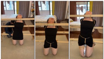 【麦子呀】横杆固定四肢 欧式捆绑 股绳挑逗 AMBQG到虚脱 麦子跪在地上被三个固定的横杆分别捆绑