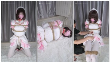 【刻猫猫不是色猫猫】【伪娘男娘/粉色女仆装/油亮白丝/贞操锁锁射】