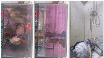 【哈曼哈w】乳胶衣莫娜三升灌肠大肚，cha入一米长g塞，进入水下全身浸泡play，浴室白色粘液裹满全身