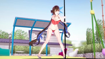 【3D动画】公园里的李素裳 放置 公园 双手被黏住 兔女郎 吊带 中华娘