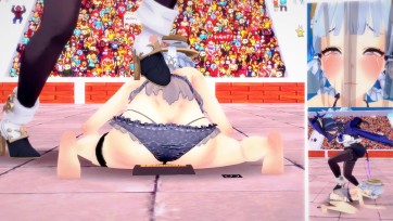 【3D动画】竞技场上的神里绫华 克洛琳德的女王调教 强灌 强高 M字开腿 带刺玩具 坐剑柄